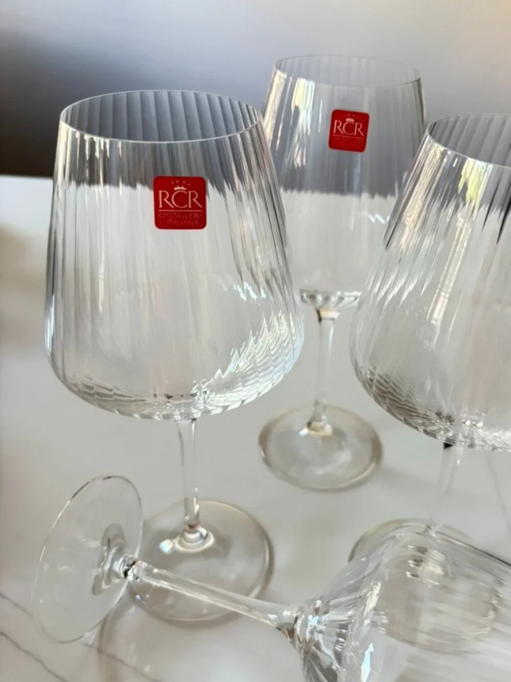 RCR Verres A Vin 18.53 oz Ribbed Wine Glasses Set of 4 Stemmed Made in Italy NEW